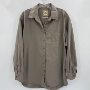 AMI Women Genuine Cotton Khaki Utility Shirt Size M Long Sleeve Button Up Rustic